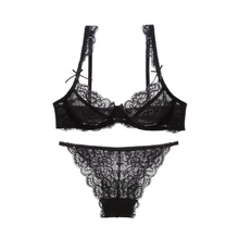 Ультра-тонкая чашка, тонкое кружевное нижнее белье для молодых девушек размера плюс, прозрачный сексуальный соблазнительный бюстгальтер, комплект нижнего белья пуш-ап, 4 цвета, Черные Бюстгальтеры