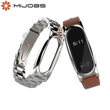 Mijobs Metal Strap For Xiaomi Mi Band 2 Straps Stainless Steel Bracelet leather Smart Band Replace Accessories For Mi Band 2
