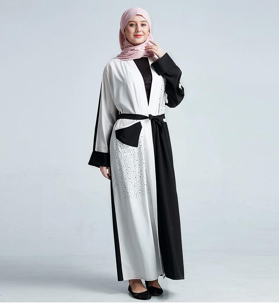 Мусульманское платье для женщин Дубай Абая алмаз черный и белый цвет Соответствующие Арабский платье повседневное кафтан Турция исламские платья