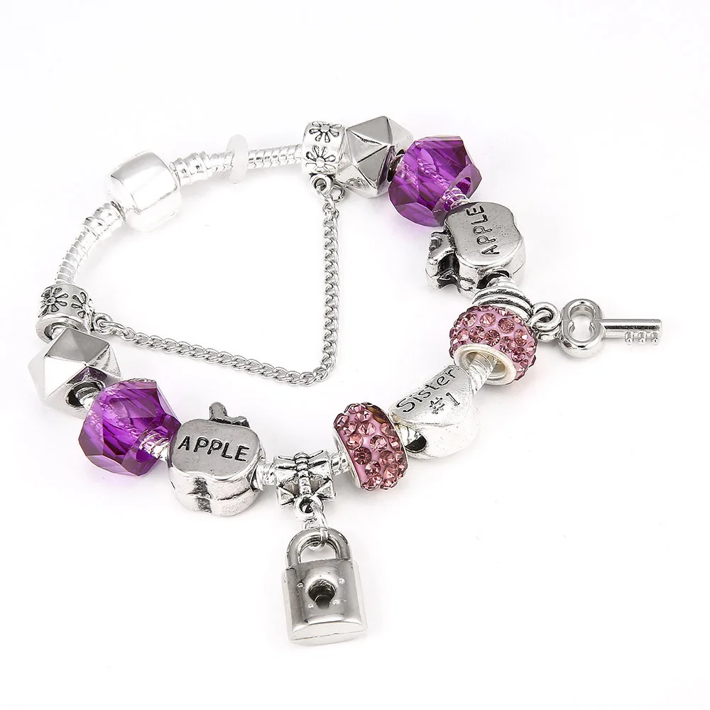 MISSITA Романтическая любовь серебро Цвет DIY браслет с подвесками Love Heart ключ и замок бренд браслет для Для женщин, ювелирное изделие, подарок