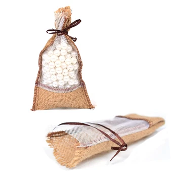 

Clear Window Natural Jute Coffee Beans Gift Bag 3.5"x6.2" Burlap Drawstring Bag Jewelry Packaging Wedding Favor Sack 12Pcs