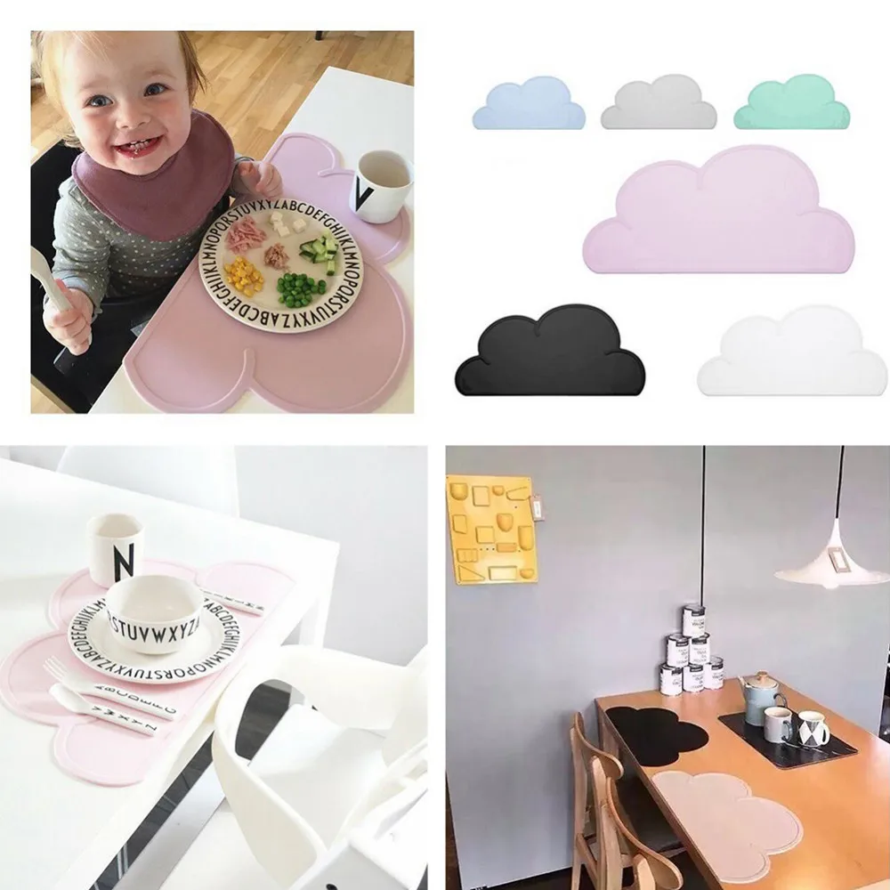 Cute Silicone Placemat FDA Bar Mat Baby Kids Cloud Shaped Plate Mat Table Mat BPA Free Waterproof Set Home Kitchen Pads 47x27cm