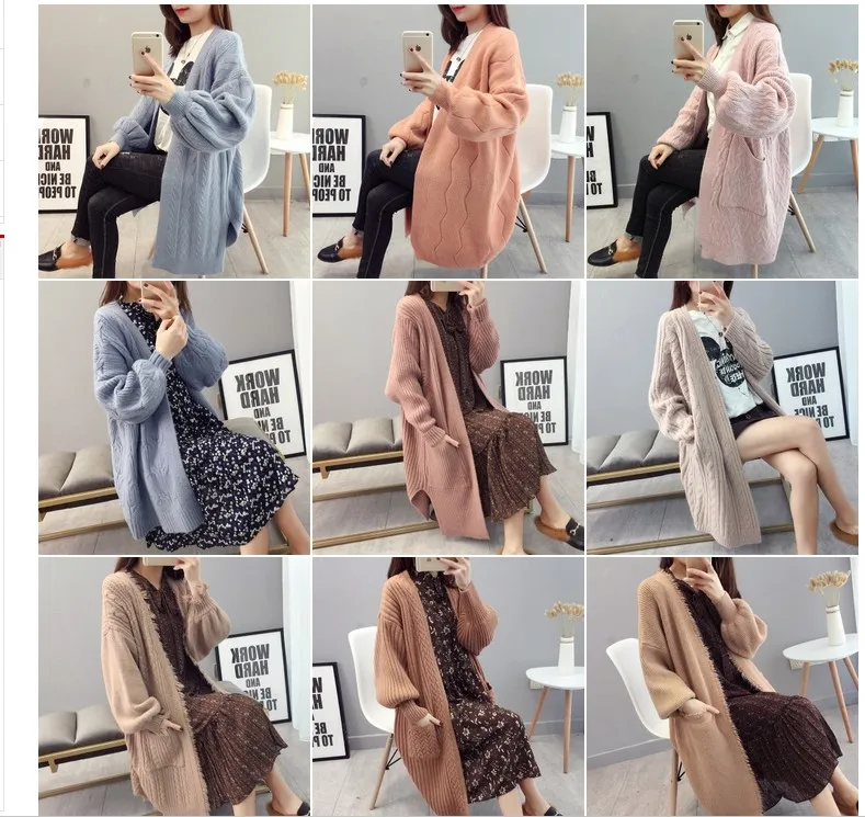 Knit Cardigan V-Neck Fashion Autumn And Winter Sweater 2019 New Winter Ladies Cardigan Loose Mid-Length Sweater AS115 (6)