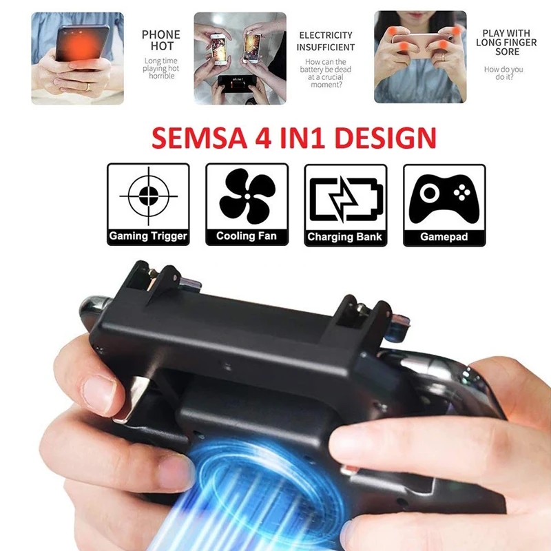 Pubg Controller Gamepad Pubg Mobile Trigger L1R1 Shooter Joystick Game Pad Phone Holder Cooler Fan with 2000/4000mAh Power Bank