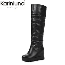 KARINLUNA/ г.; маленькие и большие размеры 31-43; черно-белая женская обувь; повседневные зимние сапоги на танкетке, увеличивающие рост; Chaussure
