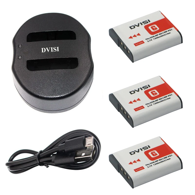 3 шт. 1.3Ah NP-BG1 NP BG1 Камера батареи+ USB Зарядное устройство для SONY Cyber-shot DSC-H3 DSC-H7 DSC-H9 DSC-H10 DSC-H20 DSC-H50 DSC-H55