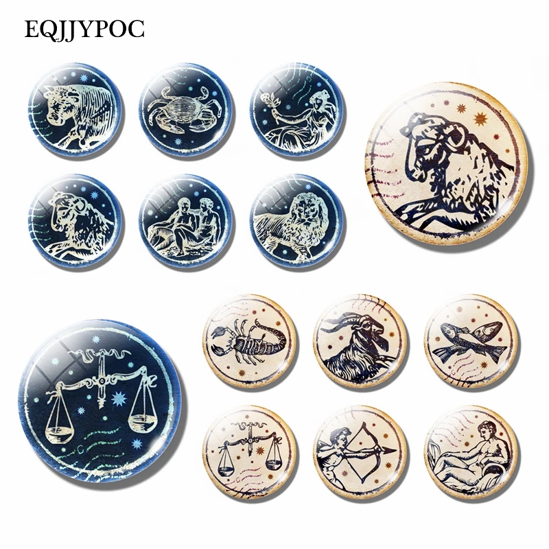 

Handmade 30 Mm Round Fridge Magnets, The Signs of The Zodiac Glass Crystal Magnetic Sticker for Refrigerator Blackboard Decor
