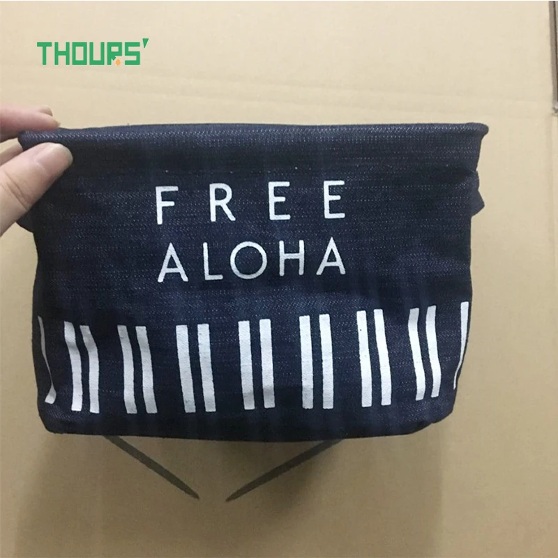 Thours настольная корзина для хранения с милым принтом водонепроницаемый Органайзер из хлопка и льна детские игрушки Шкаф Нижнее белье коробка для хранения