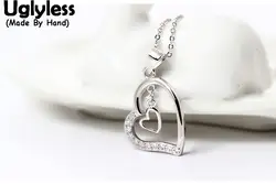 Uglyless реального S925 стерлингового серебра полые сердца кисточкой кулон ожерелья для женщин Sweet LOVE Подарок Ювелирные Кристаллы изысканные Bijoux
