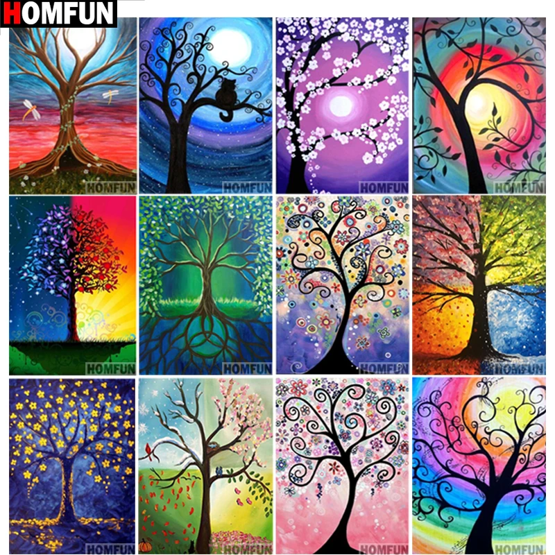 Homfun Full Square Round Drill 5d Diy Diamond Painting Tree 3d Embroidery Cross Stitch 5d Home Decor Gift A15055 Diamond Painting Cross Stitch Aliexpress