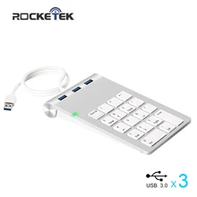 Rocketek USB Numeric Keypad 18 Keys three two USB 3 0 Hubs Mini number keypad for