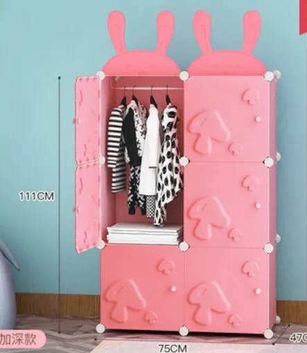Розовый шкаф для спальни с рисунком для девочек PP пластиковый шкаф для одежды детская одежда для хранения детской одежды шкаф металлический каркас подвесной B536 - Цвет: A