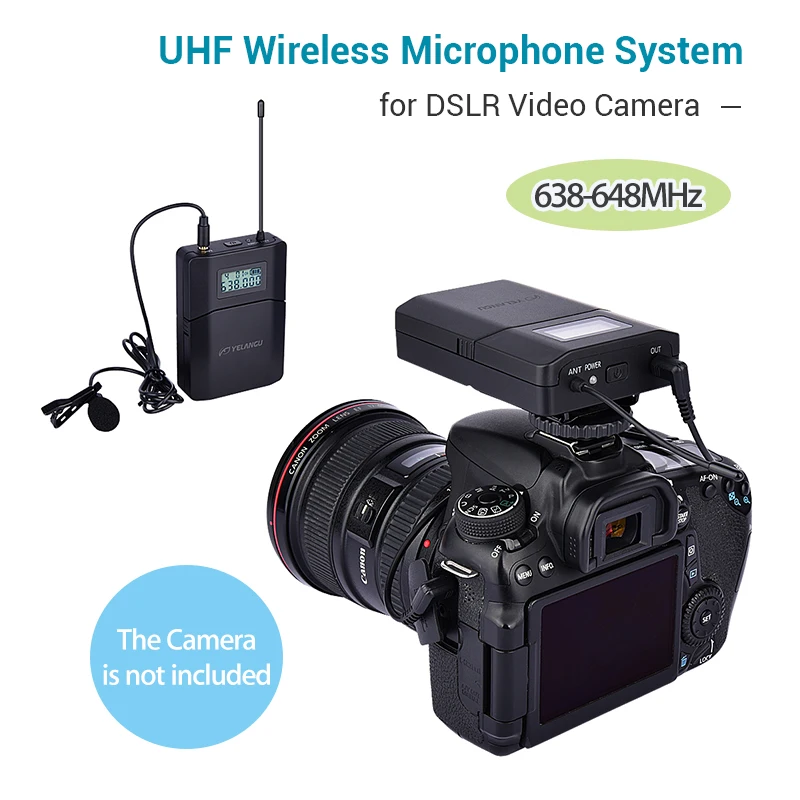 

100M 538-594MHz Wireless Microphone 100 Channel Professional UHF System for DSLR Camcorder Recorder Receiver +Transmitter