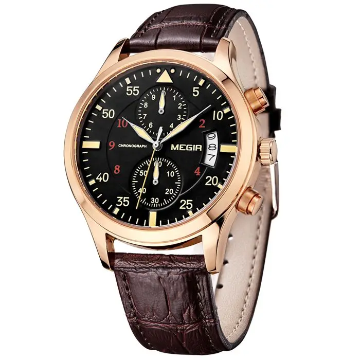 Megir часы мужские s часы Лидирующий бренд Роскошные зеленые кварцевые часы мужские спортивные наручные часы с хронографом для мужчин Relogio Masculino - Цвет: brown gold black