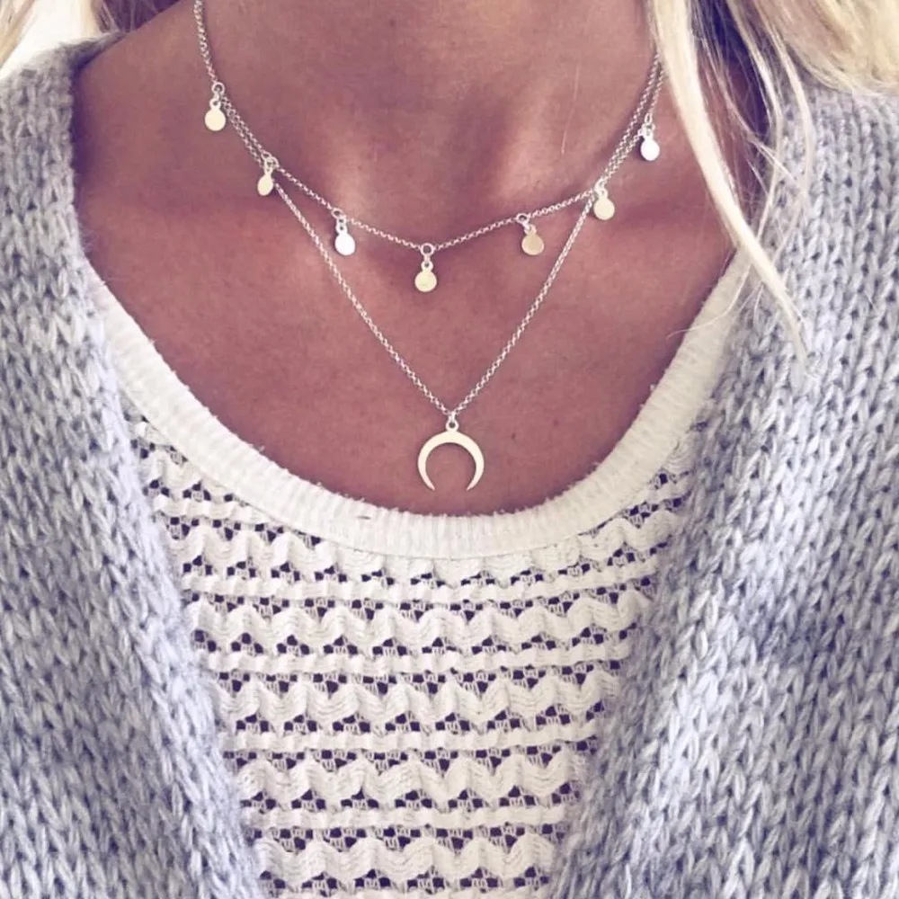 

2018 Popular New Moon Moon Double Metal Necklace Fashion Simple Sexy Street Style Women's Exquisite Choker Summer Accessories