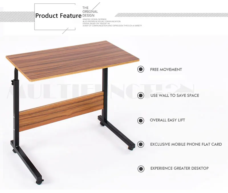Съемный стол для ноутбука, стол для ленивой кровати, домашний компьютерный стол, прикроватный диван-кровать, регулируемый стоячий стол с колесом 60*40 см 80*40 см