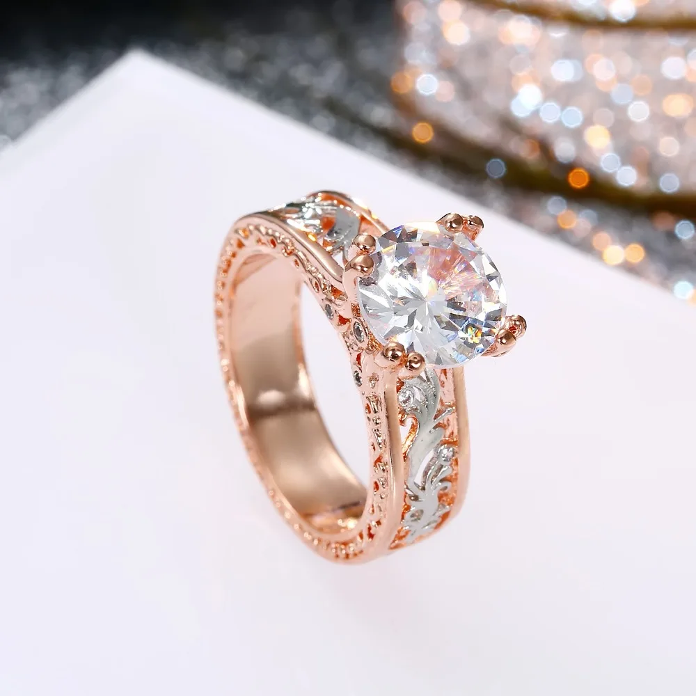 FAMSHIN, Ювелирное кольцо с камнем, Bague Femme, модное, розовое золото, цвет, лист, кристалл, свадебные кольца для женщин, ювелирные изделия, вечерние, подарки