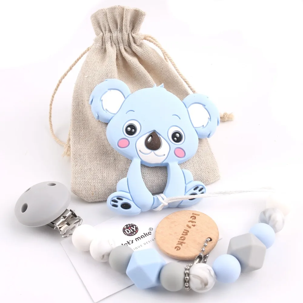 

Lets Make Baby Teether 1PC Silicone Koala Pacifier Chain Hex Geometric Silicone Beads Teether Infant Bed Toy Nursing Accessories