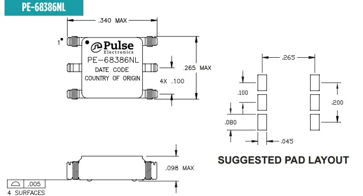 PE-68386NL SMD micro 785uH digital audio signal isolation pulse drive transformer 3