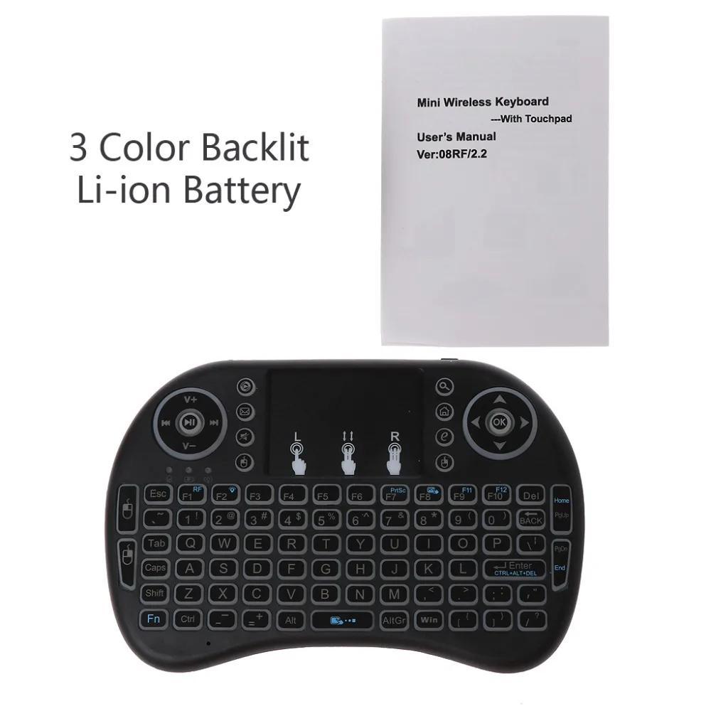 

Rechargeable 3 Backlits 2.4GHz Wireless i8 Keyboard Touchpad Fly Air Mouse