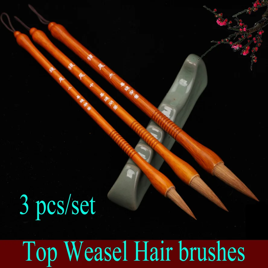 Escova de Cabelo Pincéis para Pintura do Artista Fontes da Arte Doninha Caligrafia Chinês 3 Pçs – Set Top