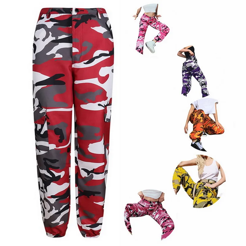 

Litthing 2019 Summer Womens Ladies Camo Trousers Pants Casual Pants Military Combat Camouflage Cargo Pencil Pants Pink Red Gray