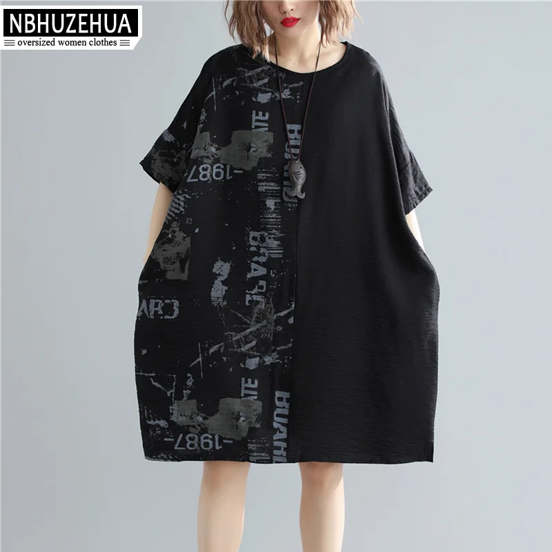 Женское платье футболка большого размера из хлопка и льна 5XL 6XL 19 A120 2019|Платья| |