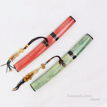 

Handmade Samurai Sword Japanese Tanto Folded Steel Blade Wooden Scabbard With Real Skin Sharpness Ready -Dagger Knife