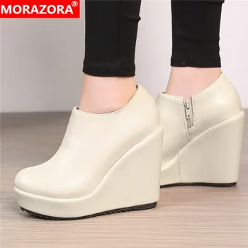 

MORAZORA 2019 new fashion style ankle boots women pu round toe autumn winter high heels platform boots fashion prom shoes woman