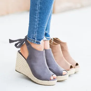 

Faux Suede Ankle Strap Wedges Women Sandals Plus Size 35-43 Peep Toe High Heels Leopard Gladiator Platform Drop shipping XWZ6050