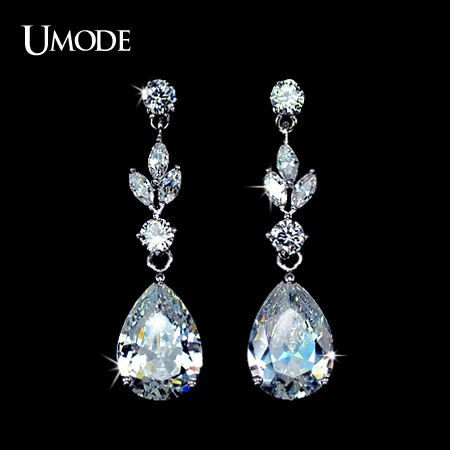 font b UMODE b font Brand Rhodium plated Clear Water Drop font b Earrings b
