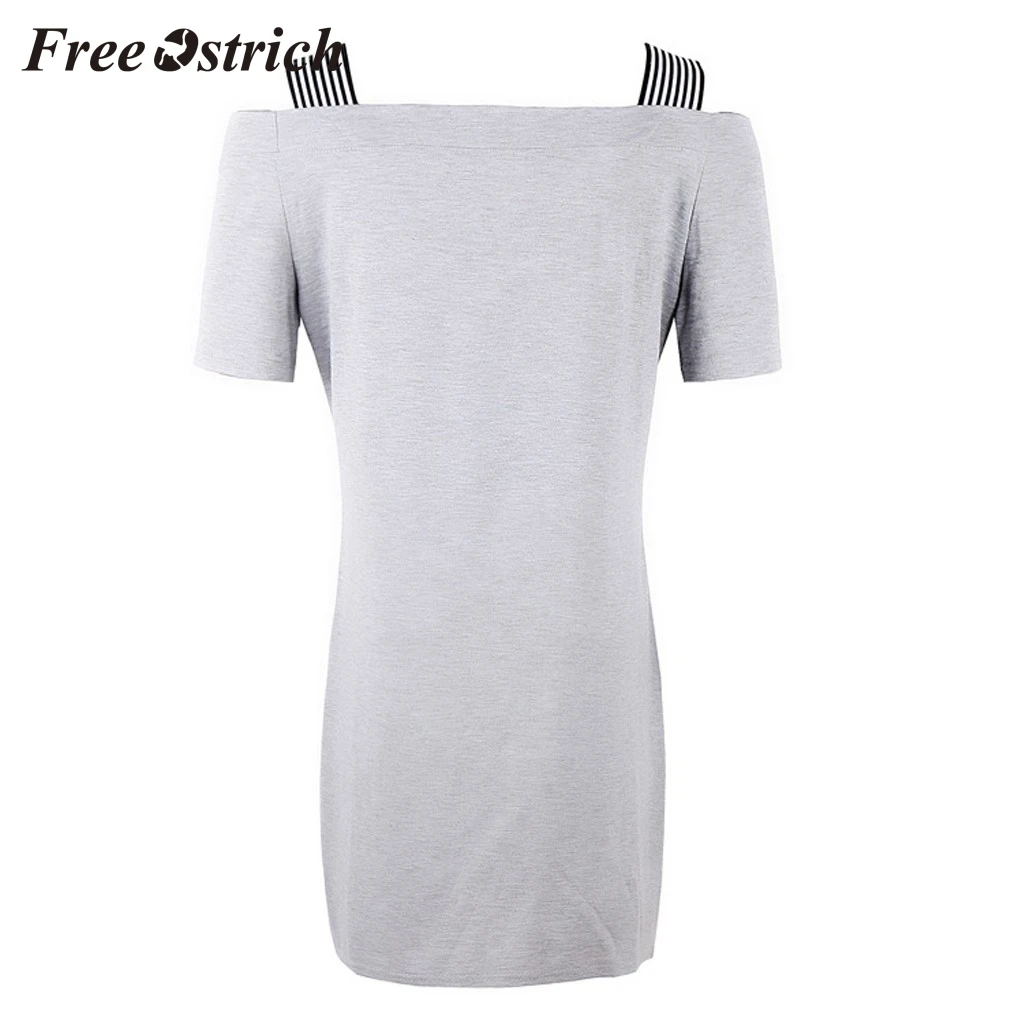 

Free Ostrich Dress 2019 Sexy Womens Off The Shoulder Short Sleeve Shift Dress Ladies Casual V Neck Mini Dres Gray Solid Straight