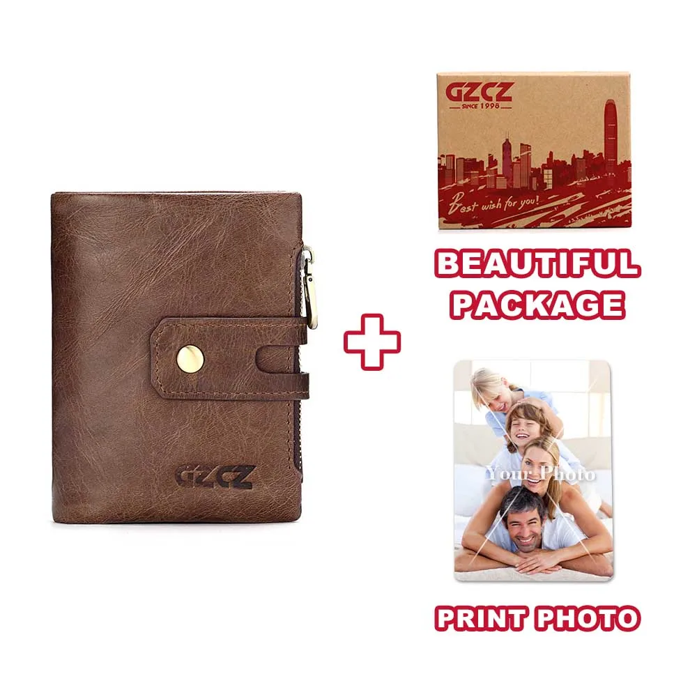GZCZ женский кошелек из натуральной кожи с двойной молнией, кошелек для монет, деловая женская сумка для денег, маленький держатель для карт, двойной валлет - Цвет: Coffee-Box-Photo