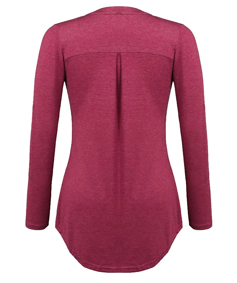 

Womens V Neck 3/4 Long Sleeve Zipper Shirts Casual Swing Tunic Tops Blouse