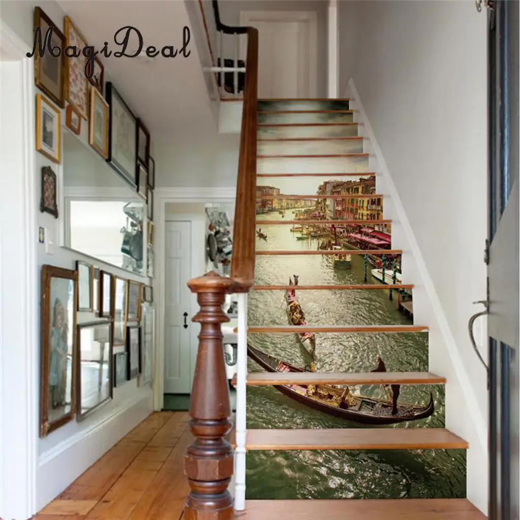 13Pcs 3D DIY Tile Stairs Stickers Removable Waterproof Wallpaper Stickers Self-adhesive Stair Riser for Stairway or Home Decor