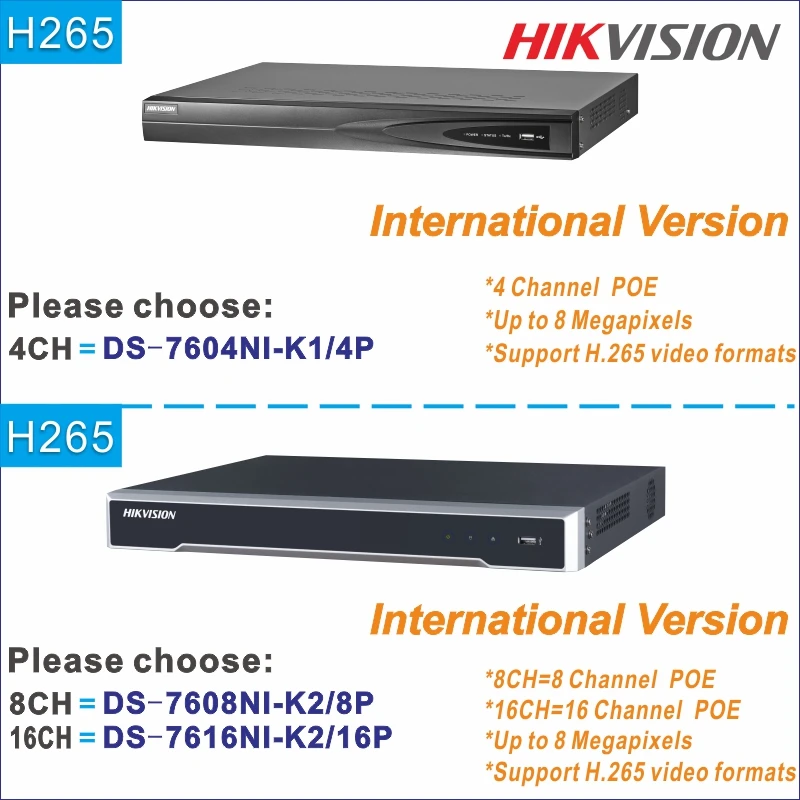 Hikvision NVR DS-7604NI-K1/4 P DS-7608NI-K2/8 P DS-7616NI-K2/16 P 4ch 8ch 16ch 32ch POE NVR H265 CCTV H265 P2P 8MP 4K