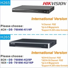 Hikvision NVR DS-7604NI-K1/4 P DS-7608NI-K2/8 P DS-7616NI-K2/16 P 4ch 8ch 16ch 32ch POE NVR H265 CCTV H265 P2P 8MP 4K