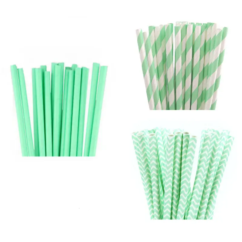 

25pcs Mint Green Stripe Chevron Solid Paper Straws Wedding Favors Paper Drinking Straws Kids Birthday Party Decoration
