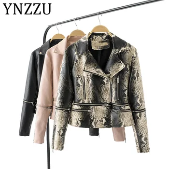 

YNZZU Sleeve Detachable 2019 New Design Women Faux Leather Jacket Coat Women Snake Print Streetwear PU Jacket Female A1022
