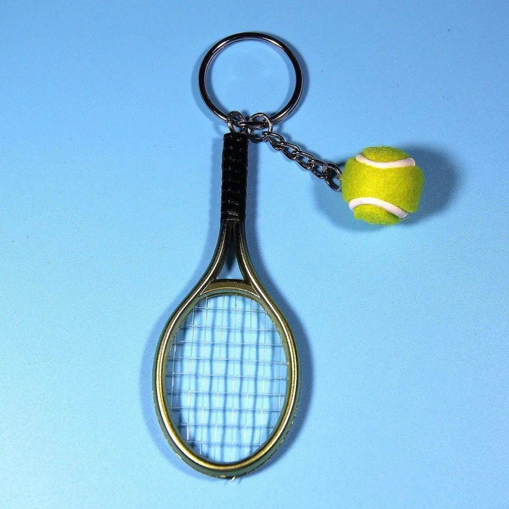 Мини-металлическая Теннисная ракетка ручной работы, сувенир, милая Теннисная ракетка, мяч, брелок для ключей, Спортивная цепь, брелок для автомобиля, велосипеда, новинка, подарок
