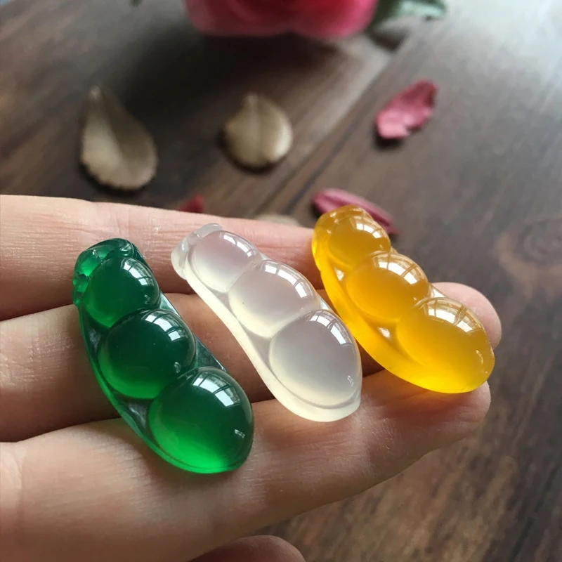 Природные Халцедон горох зеленый Подвески Ice Crystal Агат счастье Bean Цепочки и