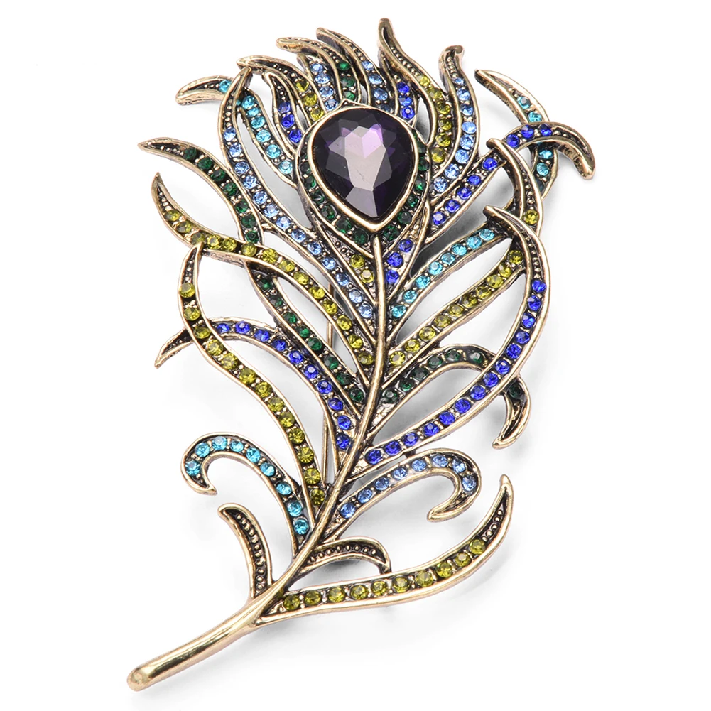 

New Fashion Peacock Feather Jewelry Vintage Multi-color Rhinestone Brooch Pins