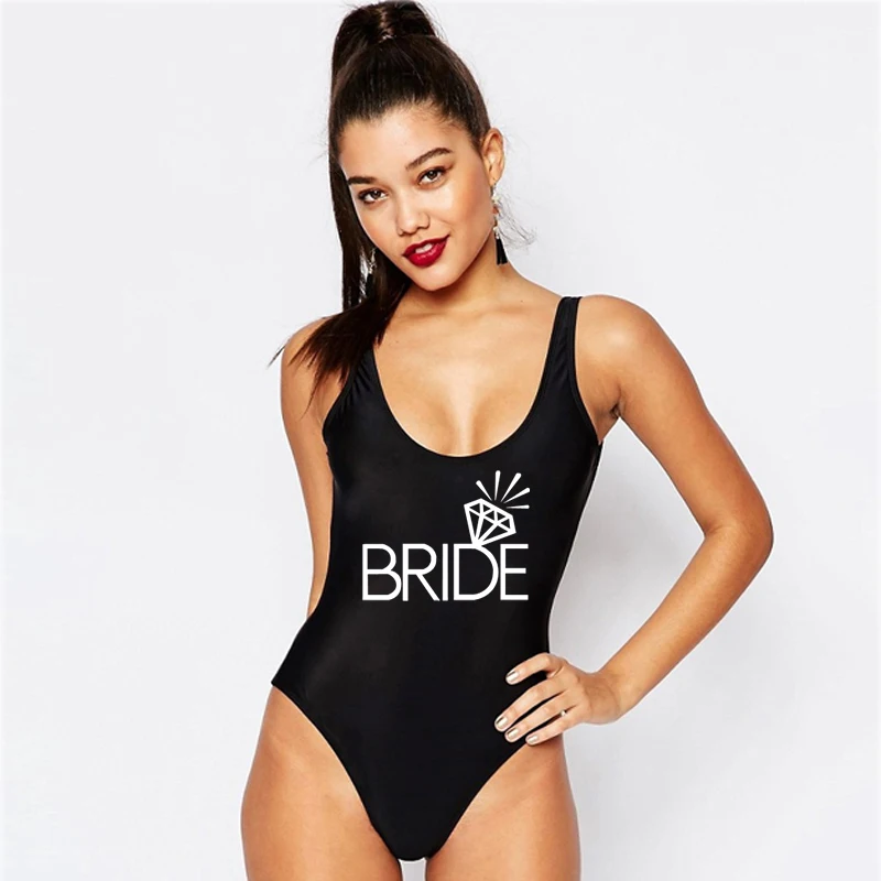 

2018 Summer Bride Diamond One Piece Swimsuit New Letter Gold Swimwear Women High Cut Sexy Bodysuit monokini