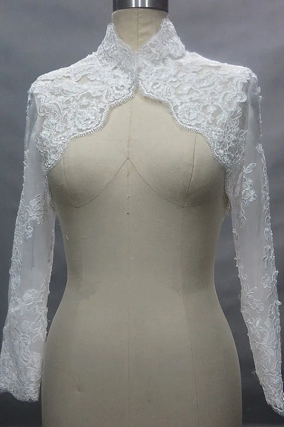 Реальные фотографии высокая шея кружева Болеро женщины на заказ аппликации кружева свадебные Jackets cape mariage