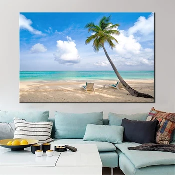 

Modern Seascape Posters and Prints Wall Art Canvas Painting Wall Decoration Sunny Beach Pictures for Living Room Wall No Frame
