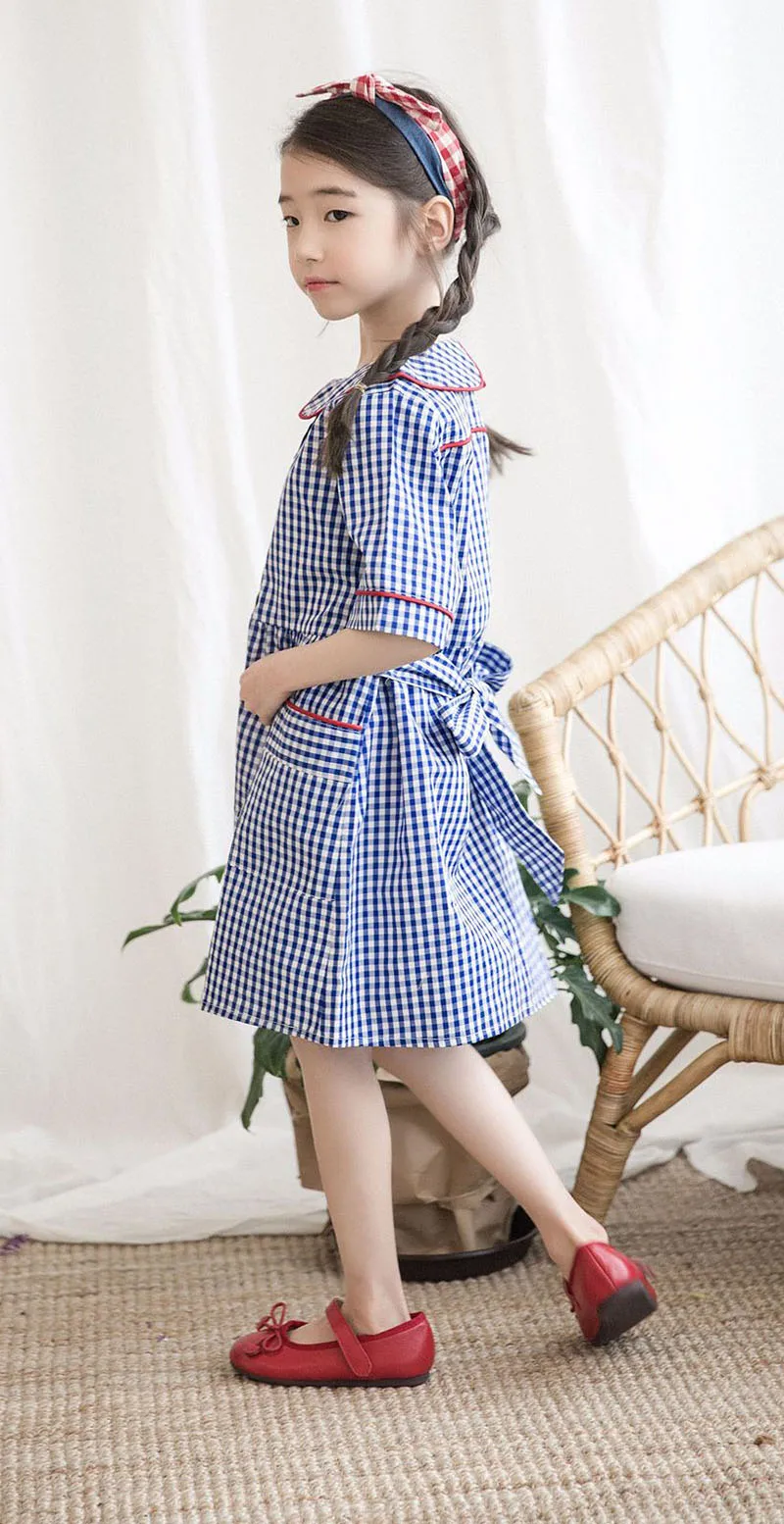 pockets cotton casual dresses for girls kids peter pan collar blue plaid school dress elegant girl big preppy shirts dress 2018 4 5 6 7 8 9 10 11 12 13 14 15 16 years old little big girls  summer dress kids korean dress girls (4)