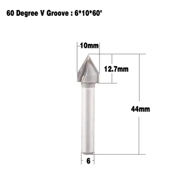 

60 Degree CNC V Groove Router Bit 1/4" Shank Milling Cutter Engraving Wood Working Tool 6x10mm