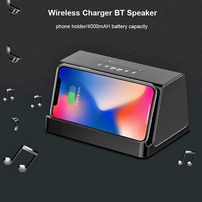 

2 in 1 Bluetooth Speaker+10 W Fast Wireless Charger Handfree Call Portable Bass Power Bank Sound Box