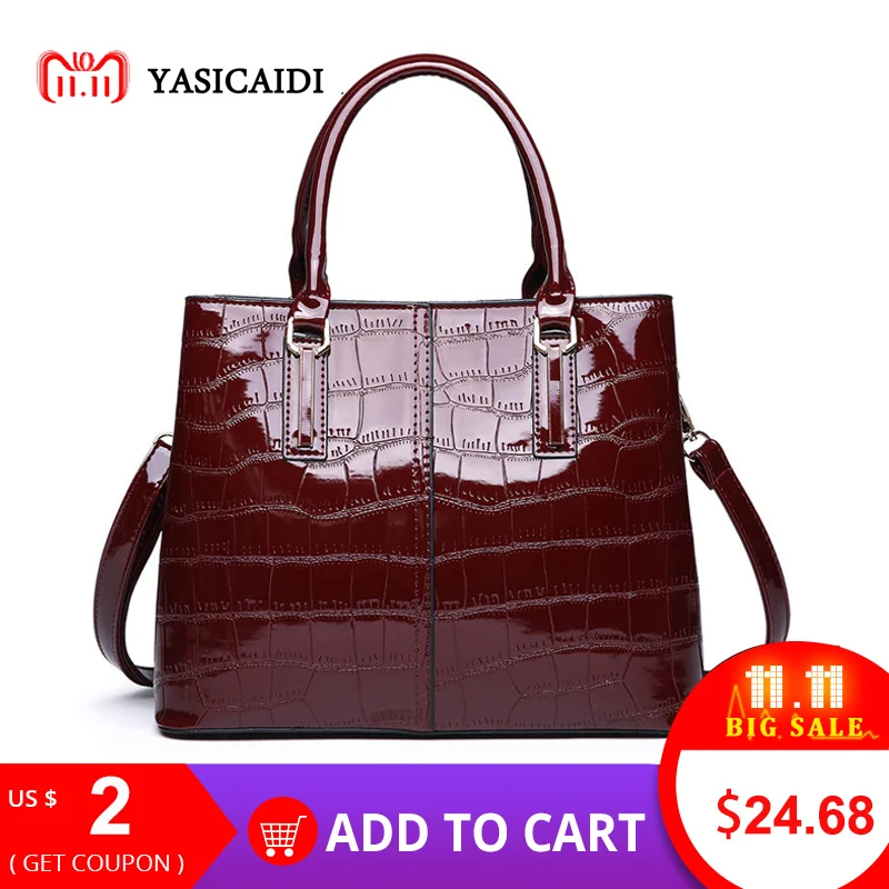 

YASICAIDI Fashion Patent Leather Handbag Luxury Crocodile pattern Leather Crossbody Bag For Women Famous Designer Satchel Bags