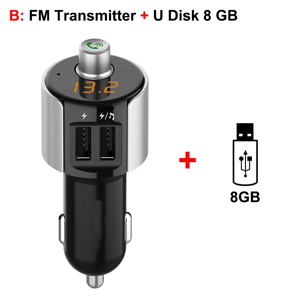 Fm-передатчик Bluetooth автомобильный двойной USB 3.4A трансмиссор Handsfree модулятор Transmetteur комплект радио MP3 мини автомобильное зарядное устройство - Название цвета: B-FM Transmitter 8G